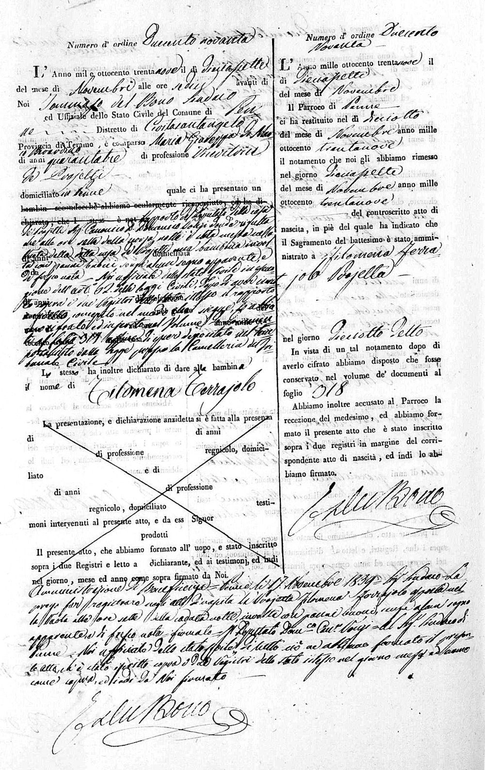 Atto di Nascita di Filomena Ferraiolo